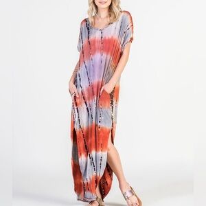 Tie-Dye Maxi Dress in Rust and Blue